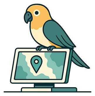 Le perroquet NetLark perché sur un écran affichant une carte